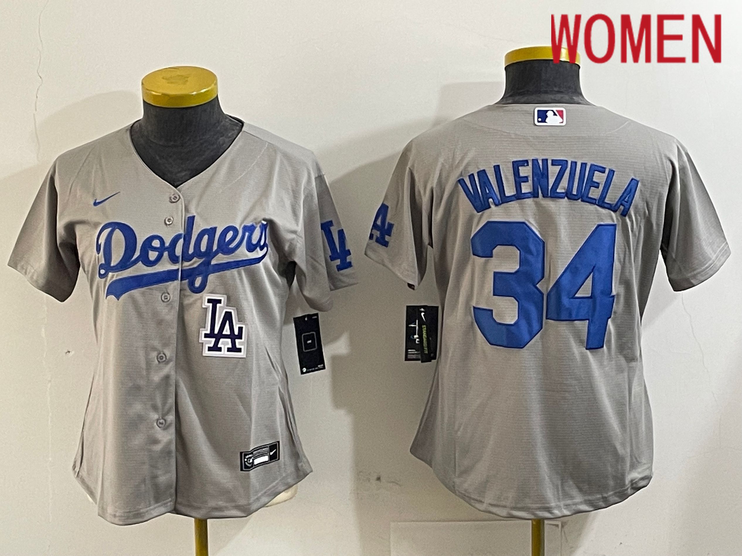 Women Los Angeles Dodgers #34 Valenzuela Grey Game 2024 Nike MLB Jersey style 12164